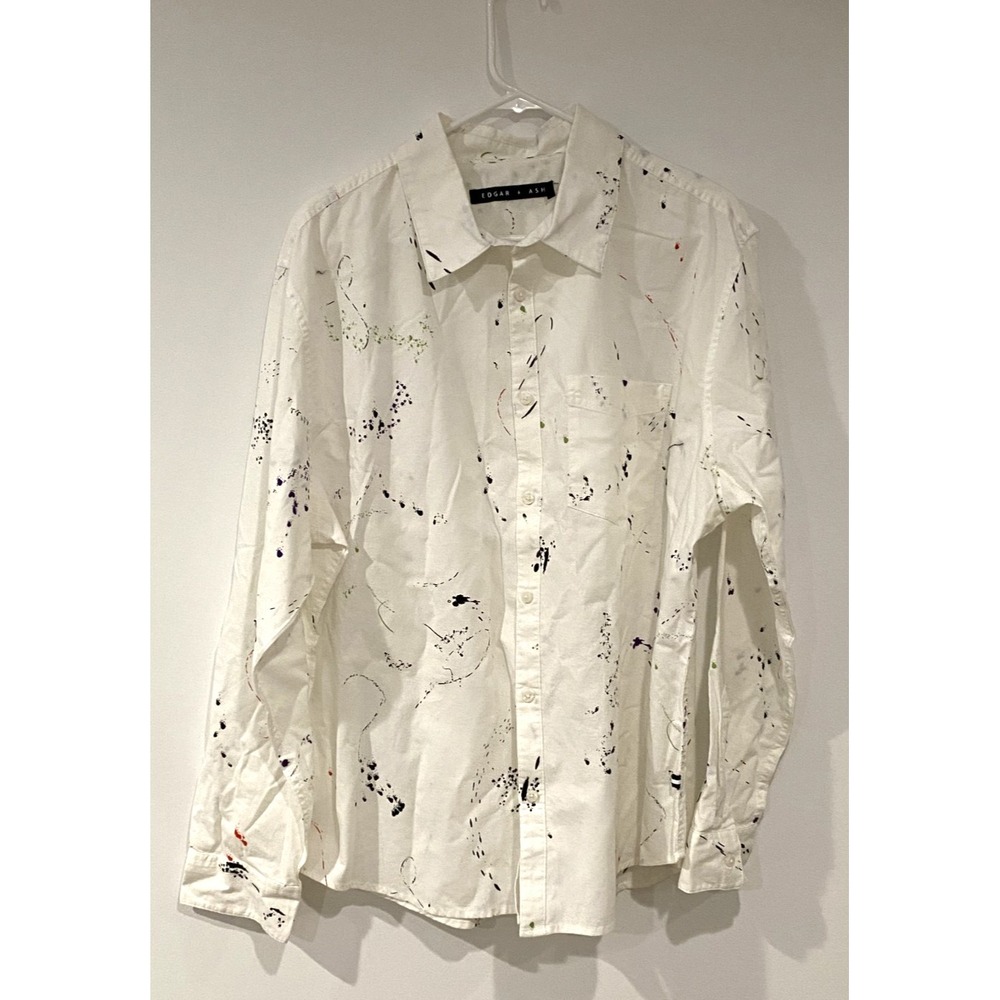 Men's Edgar + Ash Button Up White Paint Splatter Long Sleeve Size Large